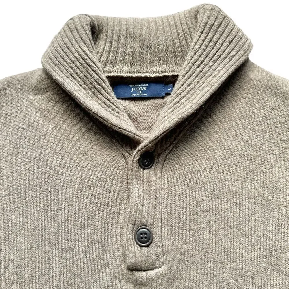 🔃J. Crew Men’s Brown Lambswool Shawl Collar Front Button Pullover Sweater